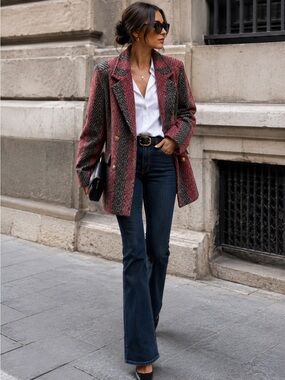 Vintage Oversized Striped Herringbone Blazer | Statement Jacket | Shoulder Pads